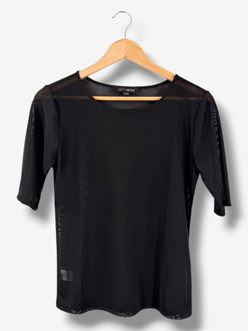 Loft Versa Black Sheer Mesh Top Size M Short Sleeve Casual Minimalist Coverup